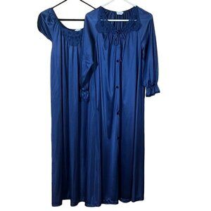 Vintage 1970's Lorraine Lingerie Blue Peignoir Set Gown Robe Size Small